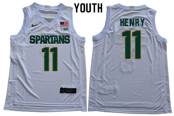 2019-20 Youth #11 Aaron Henry Michigan State Spartans College Basketball Jerseys Sale-White